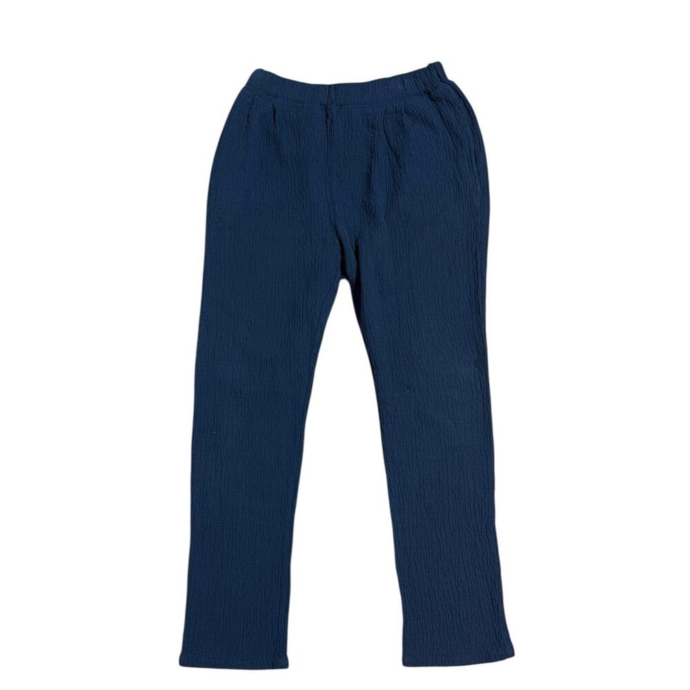 Black Crane Women's L Dark Navy Gauze Lagenlook Pull On Cotton Trouser Pants EUC